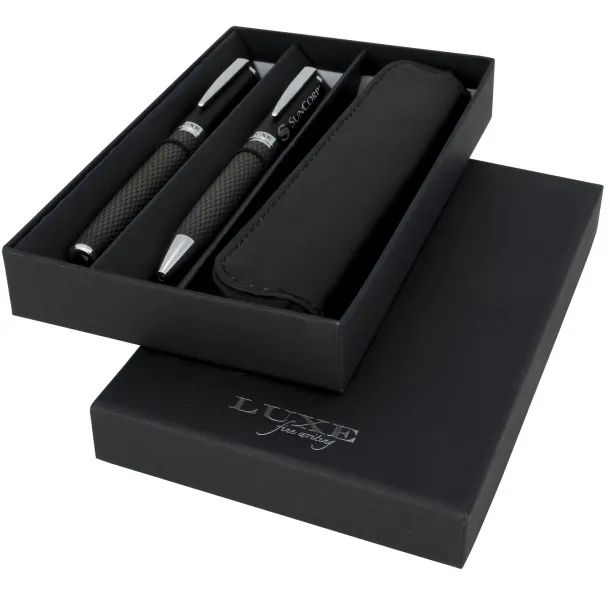 Carbon duo pen gift set with pouch - Luxe Crna