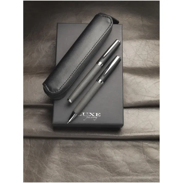 Carbon duo pen gift set with pouch - Luxe Solid black