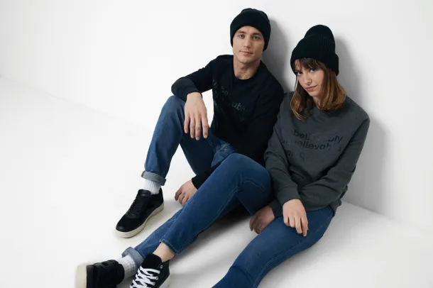  Iqoniq Denali recycled cotton crew neck undyed, natural raw - iqoniq heather anthracite