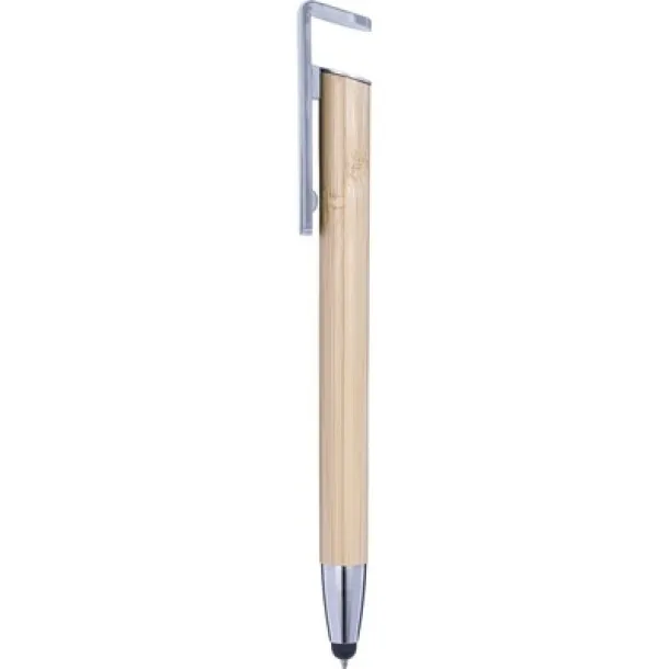  Bamboo ball pen, touch pen, phone stand Srebrna