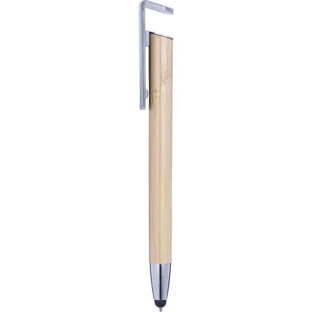  Bamboo ball pen, touch pen, phone stand silver