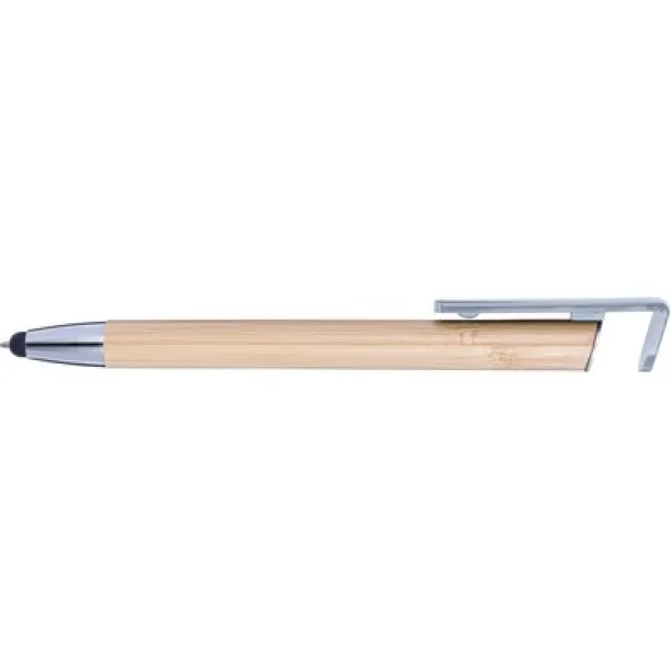  Bamboo ball pen, touch pen, phone stand Srebrna