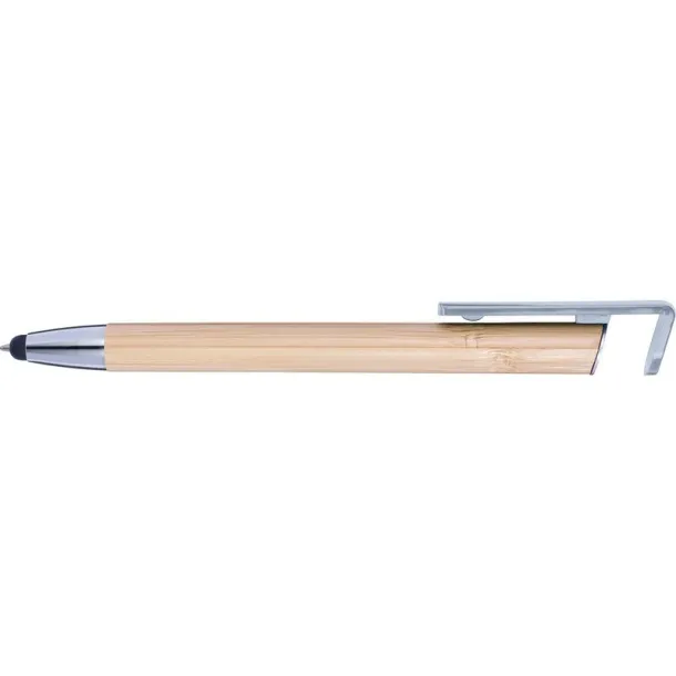  Bamboo ball pen, touch pen, phone stand Srebrna