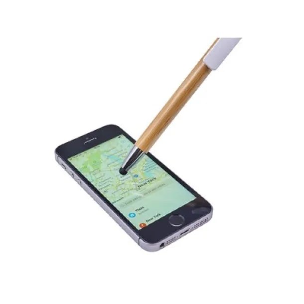  Bamboo ball pen, touch pen, phone stand white