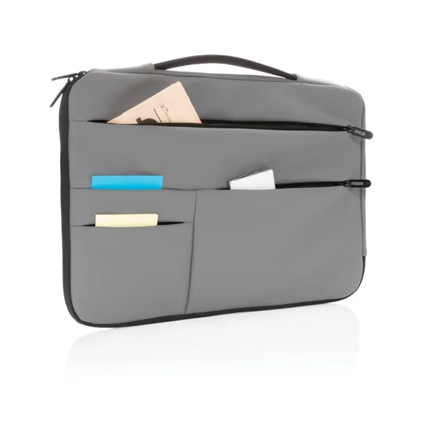  Smooth PU 15.6"laptop sleeve with handle - XD Collection Cool Grey 8 