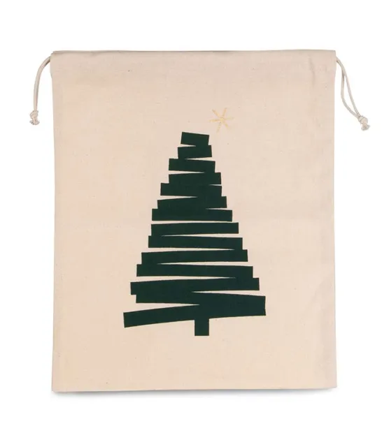  COTTON BAG WITH CHRISTMAS TREE DESIGN AND DRAWCORD CLOSURE - Kimood Natural