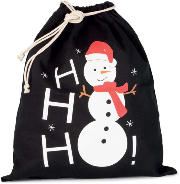  COTTON BAG WITH SNOWMAN DESIGN AND DRAWCORD CLOSURE - Kimood Black