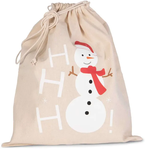  COTTON BAG WITH SNOWMAN DESIGN AND DRAWCORD CLOSURE - Kimood Natural