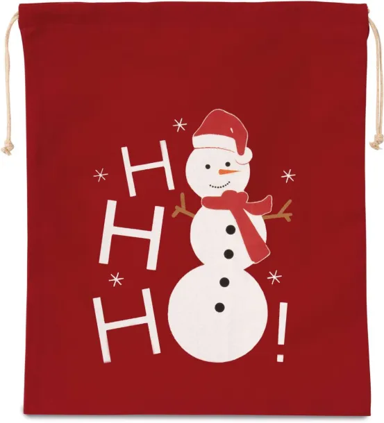  COTTON BAG WITH SNOWMAN DESIGN AND DRAWCORD CLOSURE - Kimood Cherry Red