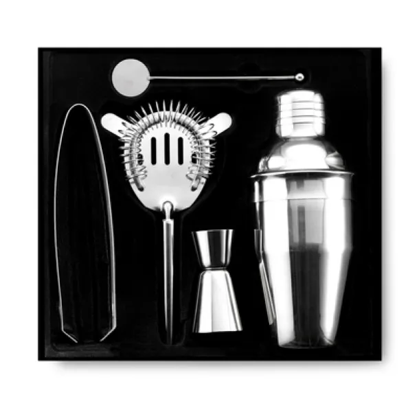  Cocktail set, shaker, ice tong, spoon silver