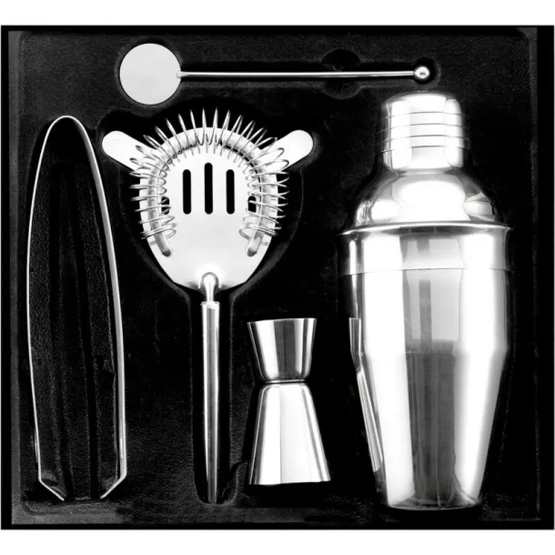  Cocktail set, shaker, ice tong, spoon silver