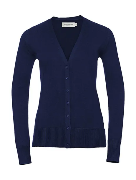  Ženski pleteni kardigan s V izrezom, 275 g/m² - Russell Collection Denim Marl