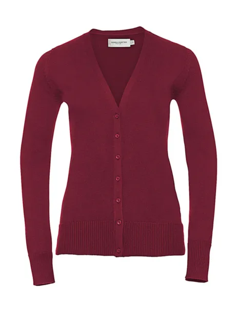  Ženski pleteni kardigan s V izrezom, 275 g/m² - Russell Collection Cranberry Marl