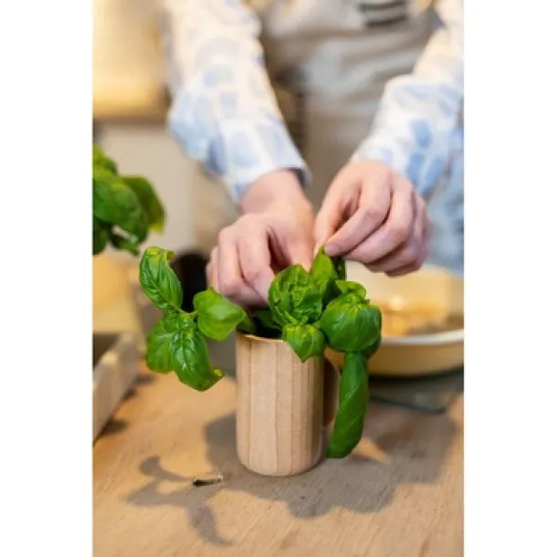  Wooden pot, basil seeds and soil neutral