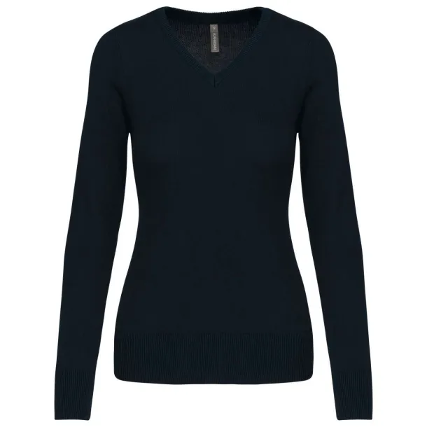  Ženski V džemper, 290 g/m2 - Kariban Mornarsko plava