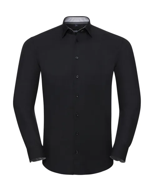  Men's LS Tailored Contrast Ultimate Stretch Shirt - Russell  Black Oxford Grey