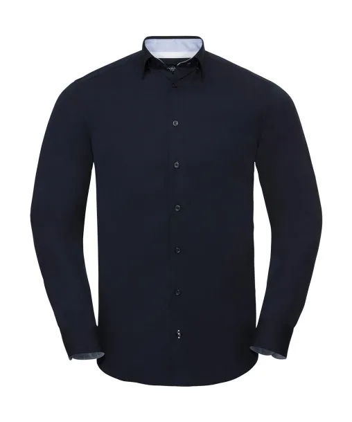  Men's LS Tailored Contrast Ultimate Stretch Shirt - Russell  Bright Navy Oxford Blue