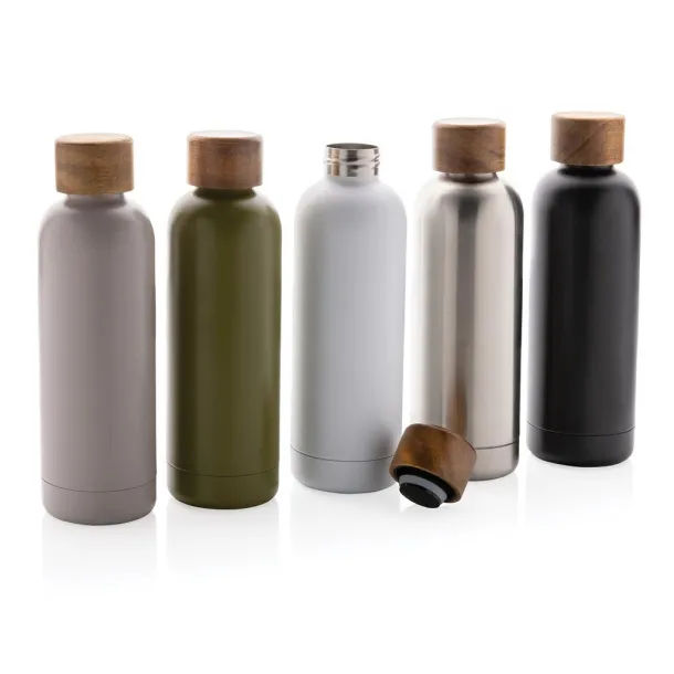  Wood RCS certified recycled stainless steel vacuum bottle - XD Collection Black 