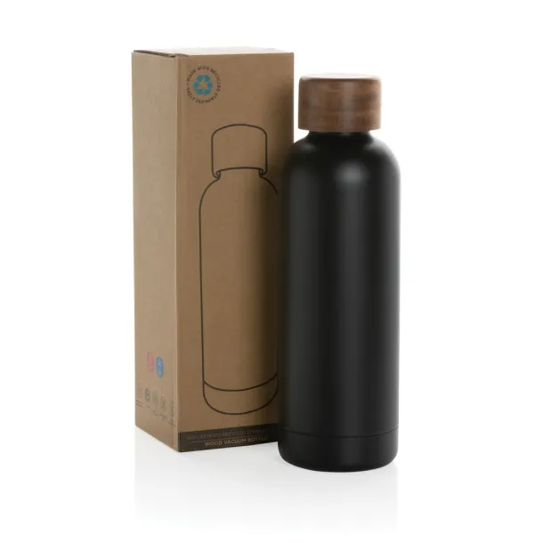  Wood RCS certified recycled stainless steel vacuum bottle - XD Collection Black 