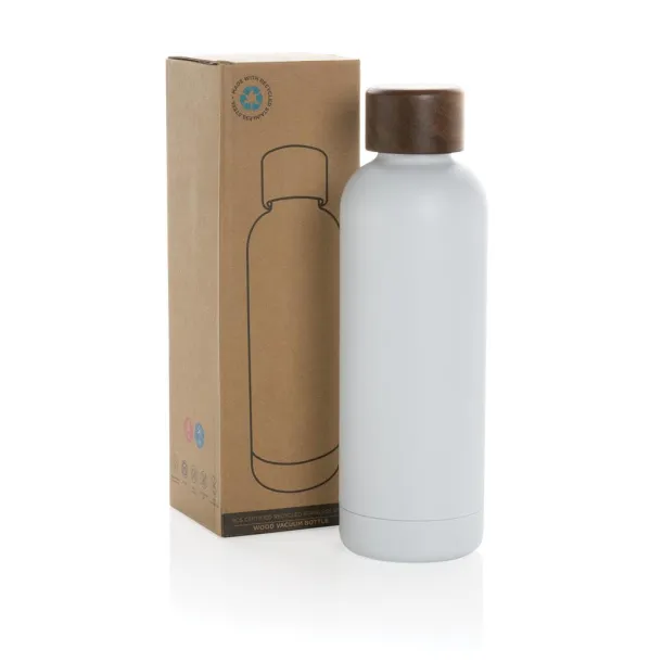  Wood RCS certified recycled stainless steel vacuum bottle - XD Collection White 