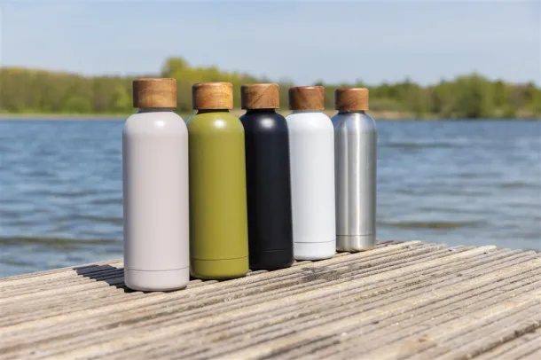 Wood RCS certified recycled stainless steel vacuum bottle - XD Collection Zelena 
