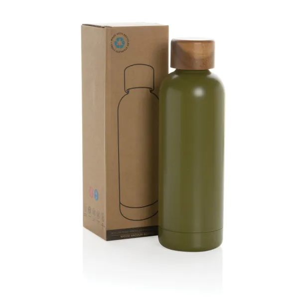  Wood RCS certified recycled stainless steel vacuum bottle - XD Collection Green 