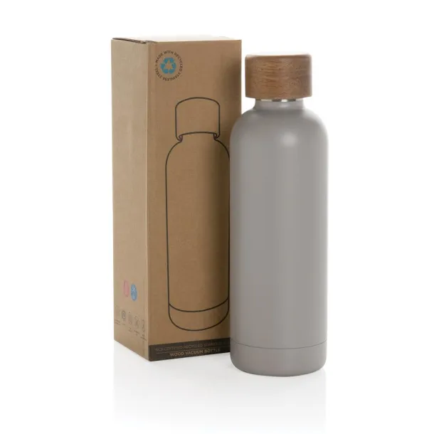  Wood RCS certified recycled stainless steel vacuum bottle - XD Collection grey 