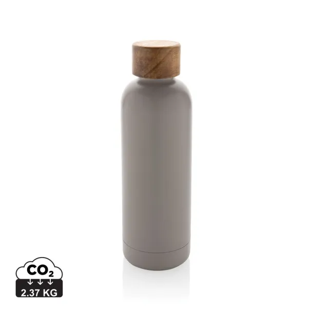  Wood RCS certified recycled stainless steel vacuum bottle - XD Collection grey 