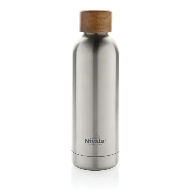  Wood RCS certified recycled stainless steel vacuum bottle - XD Collection Silver 