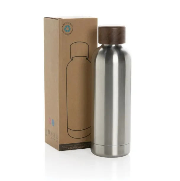  Wood RCS certified recycled stainless steel vacuum bottle - XD Collection Silver 