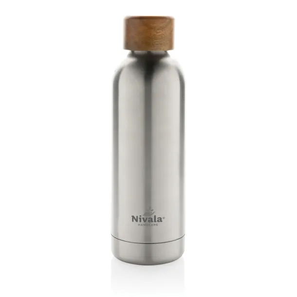  Wood RCS certified recycled stainless steel vacuum bottle - XD Collection Silver 