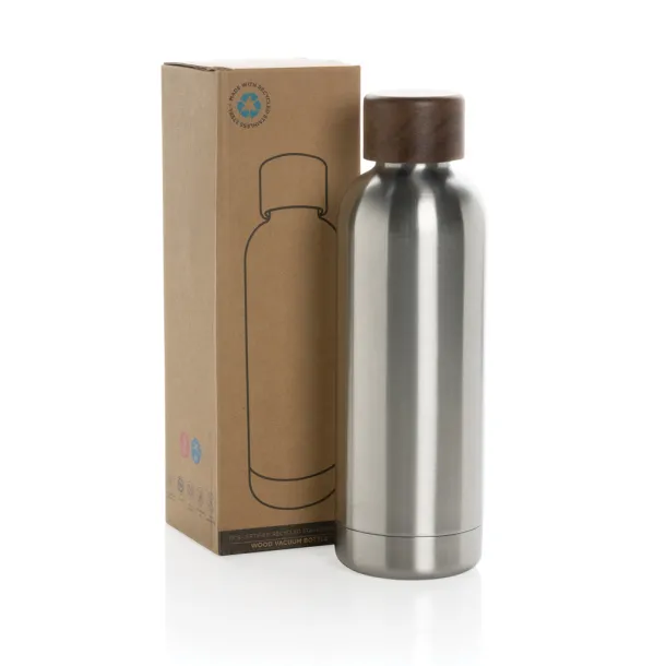  Wood RCS certified recycled stainless steel vacuum bottle - XD Collection Silver 