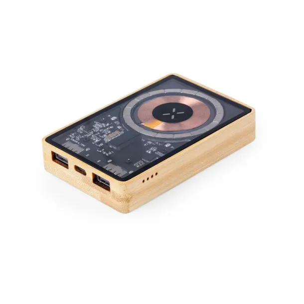  Magnetic wireless bamboo power bank 5000 mAh, wireless charger 15W wood