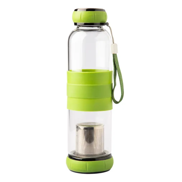 SULMONA 550 ml glass bottle with tea infuser Green