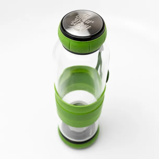 SULMONA 550 ml glass bottle with tea infuser Green