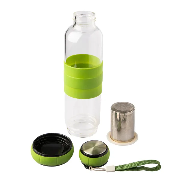 SULMONA 550 ml glass bottle with tea infuser Green