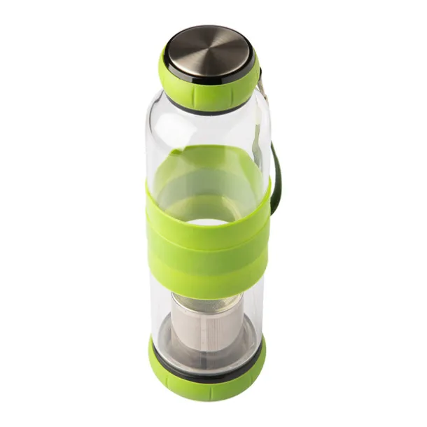 SULMONA 550 ml glass bottle with tea infuser Green