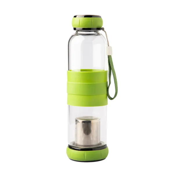 SULMONA 550 ml glass bottle with tea infuser Green