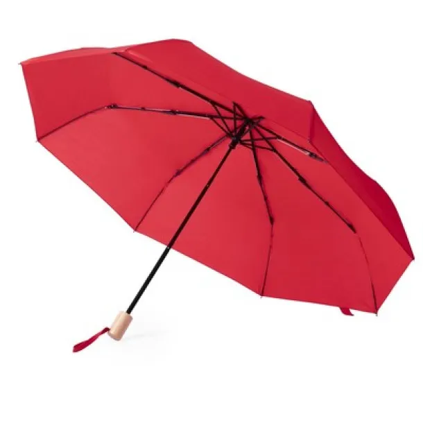  RPET windproof manual umbrella, foldable Crvena