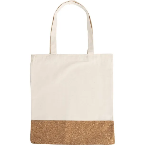  Cotton shopping bag with cork element, cotton 250 g/m2 beige