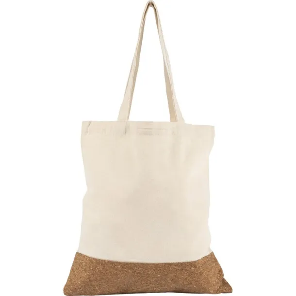  Cotton shopping bag with cork element, cotton 250 g/m2 beige