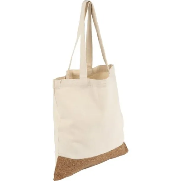  Cotton shopping bag with cork element, cotton 250 g/m2 beige