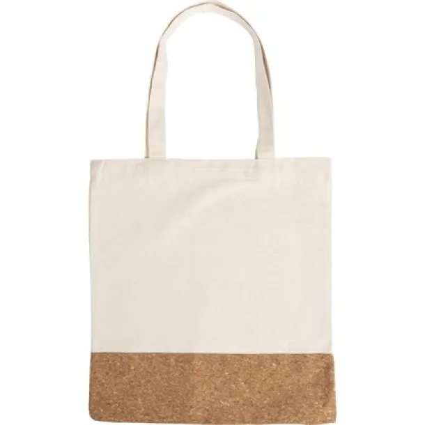  Cotton shopping bag with cork element, cotton 250 g/m2 beige