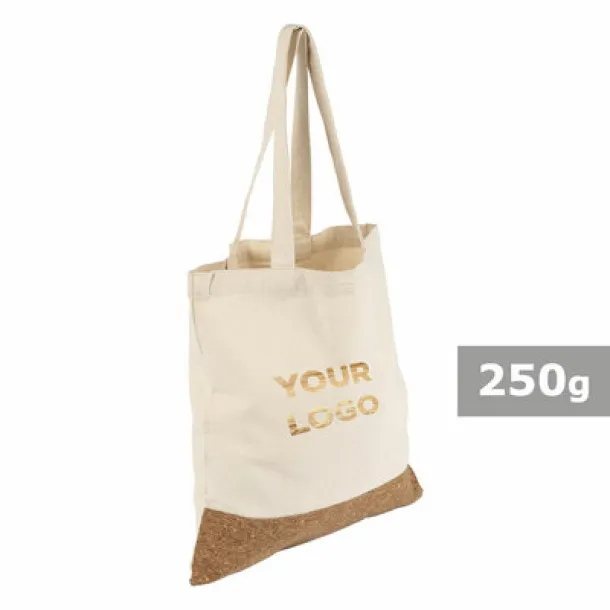  Cotton shopping bag with cork element, cotton 250 g/m2 beige