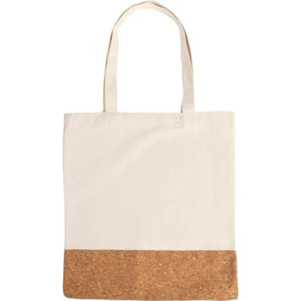  Cotton shopping bag with cork element, cotton 250 g/m2 beige