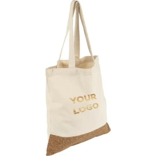  Cotton shopping bag with cork element, cotton 250 g/m2 beige