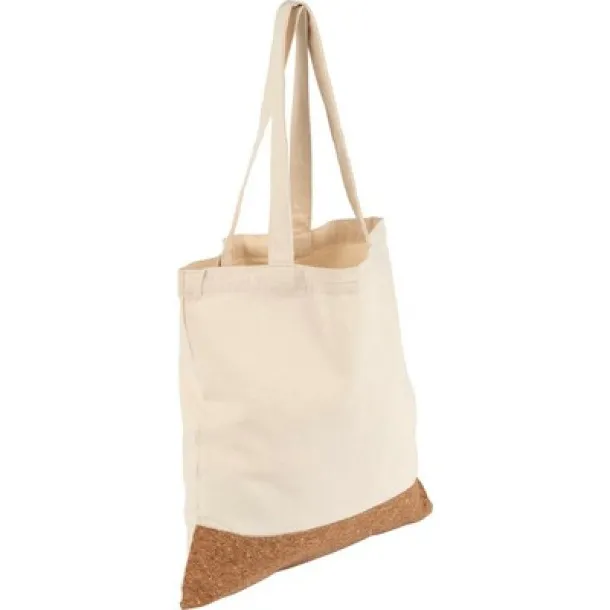  Cotton shopping bag with cork element, cotton 250 g/m2 beige