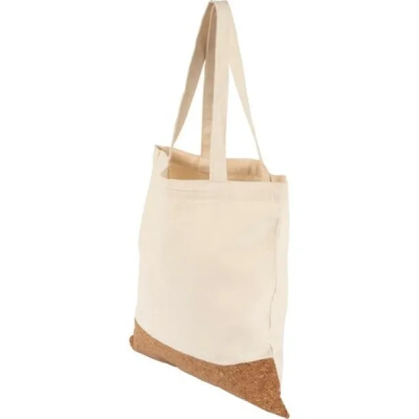  Cotton shopping bag with cork element, cotton 250 g/m2 beige