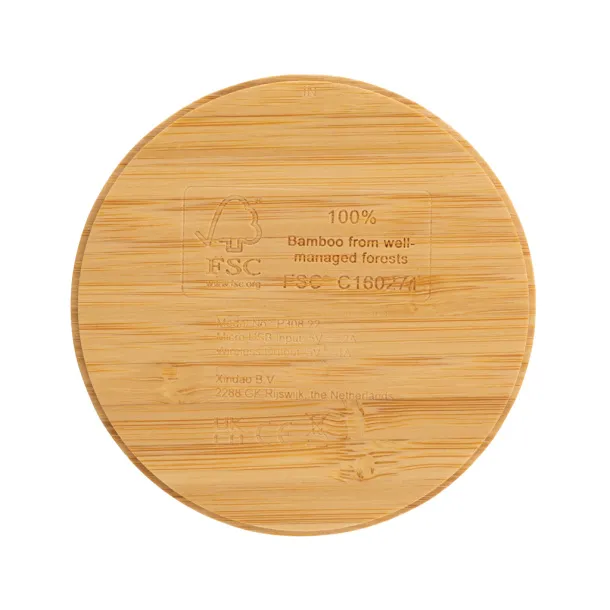  FSC® certified bamboo 5W wireless charger round - XD Collection Brown 