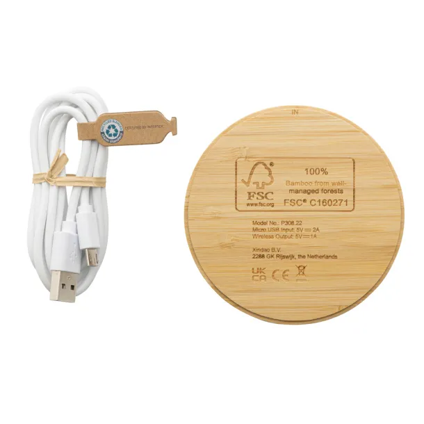  FSC® certified bamboo 5W wireless charger round - XD Collection Brown 